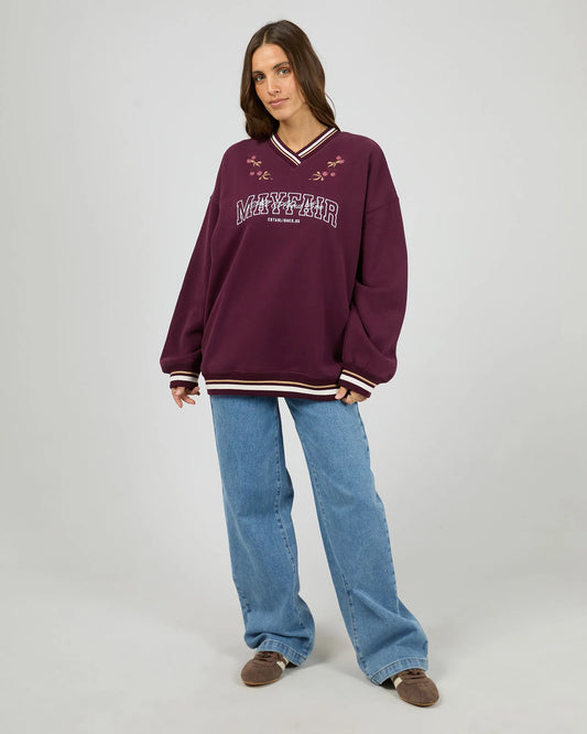 ALL ABOUT EVE Mayfair V-Neck Relaxed Crew - Wine