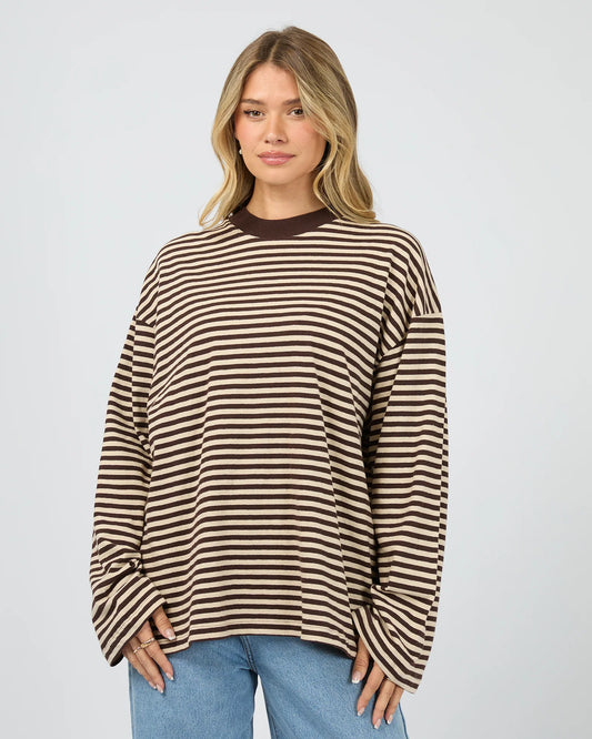 ALL ABOUT EVE Paloma Long Sleeve Stripe Tee - Brown