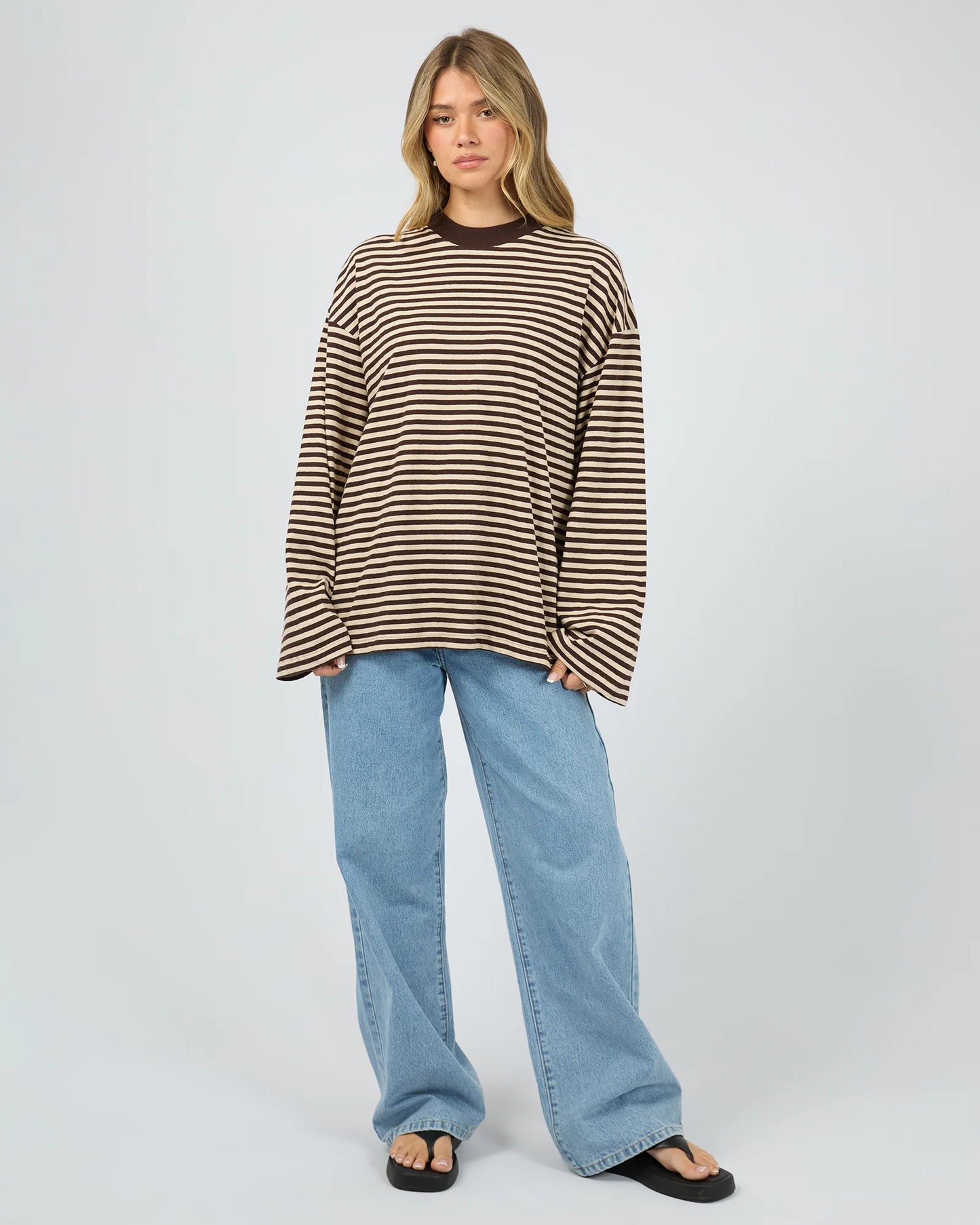ALL ABOUT EVE Paloma Long Sleeve Stripe Tee - Brown