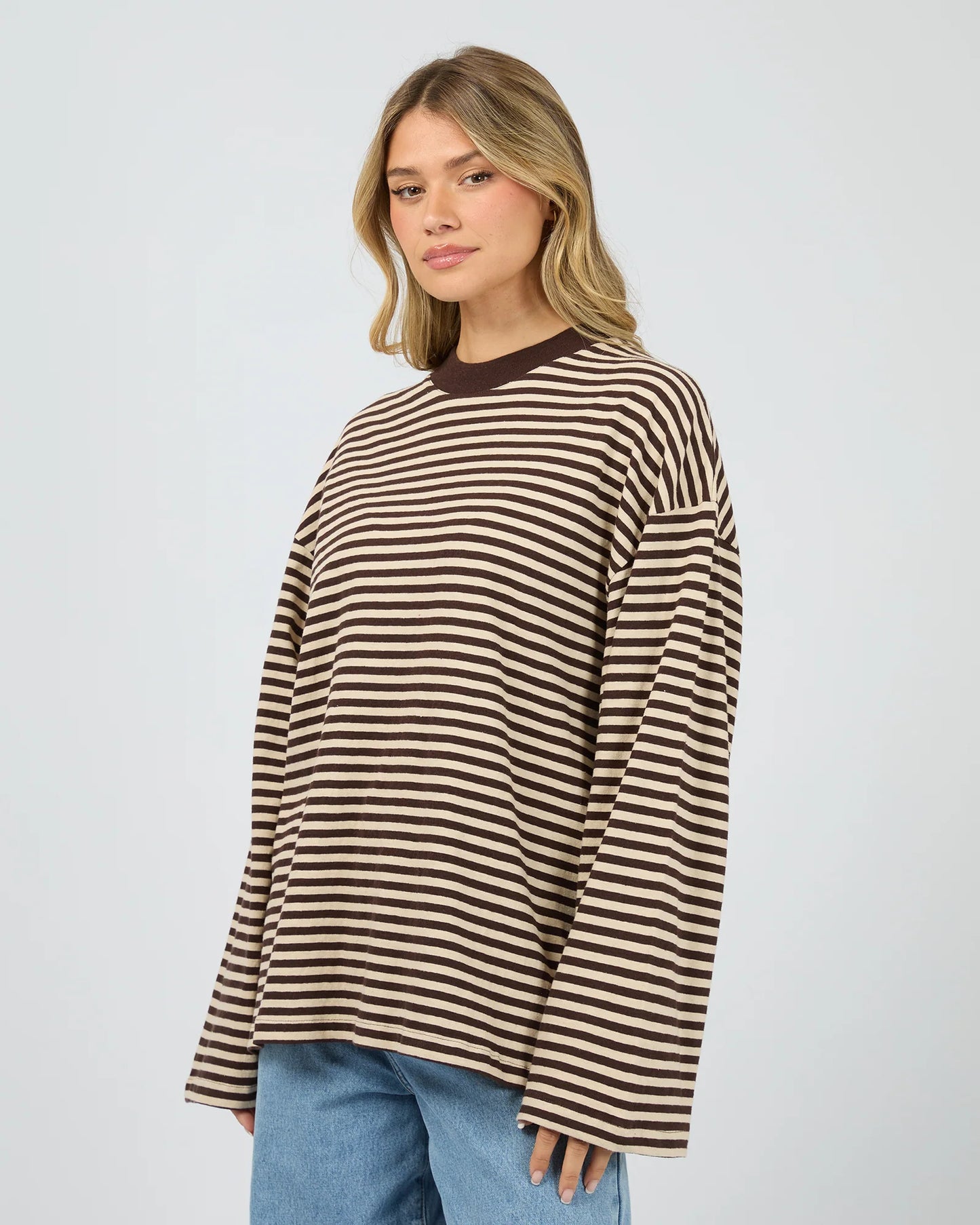 ALL ABOUT EVE Paloma Long Sleeve Stripe Tee - Brown