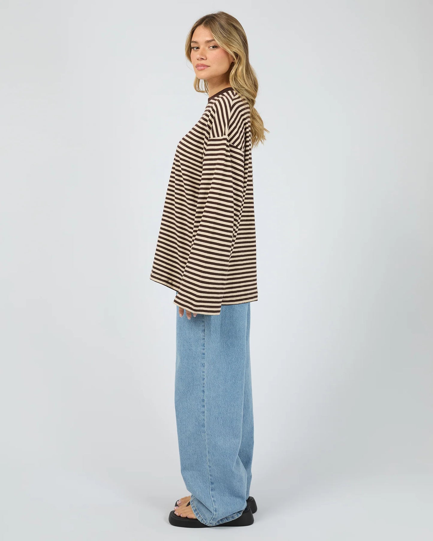 ALL ABOUT EVE Paloma Long Sleeve Stripe Tee - Brown