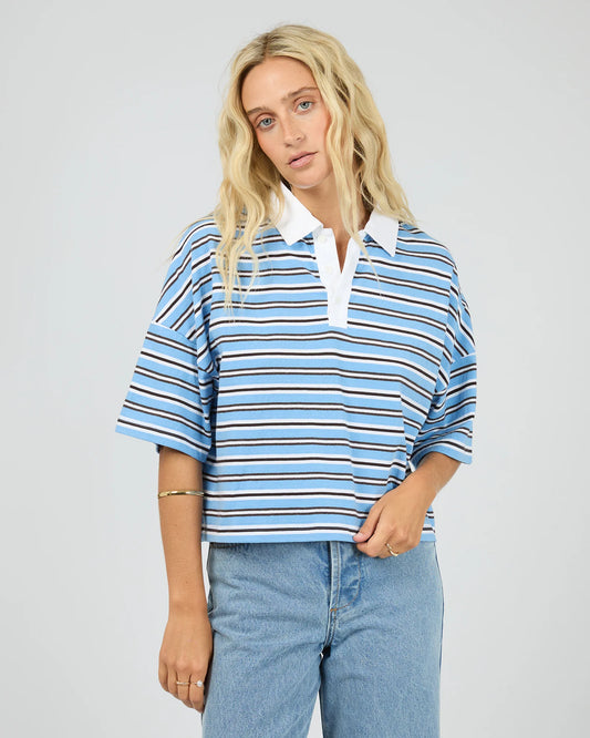 ALL ABOUT EVE Junie Stripe Rugby Tee - Blue