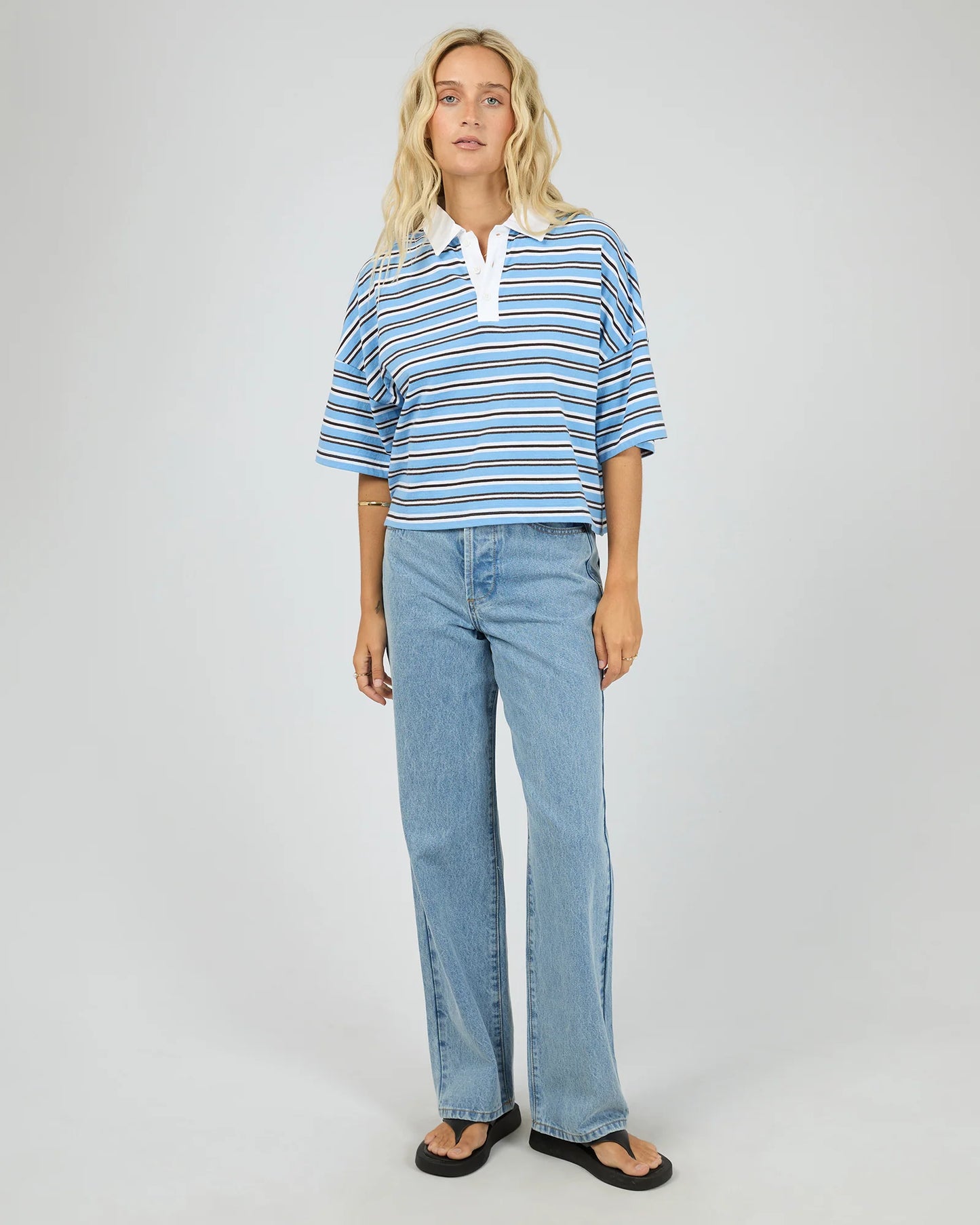 ALL ABOUT EVE Junie Stripe Rugby Tee - Blue