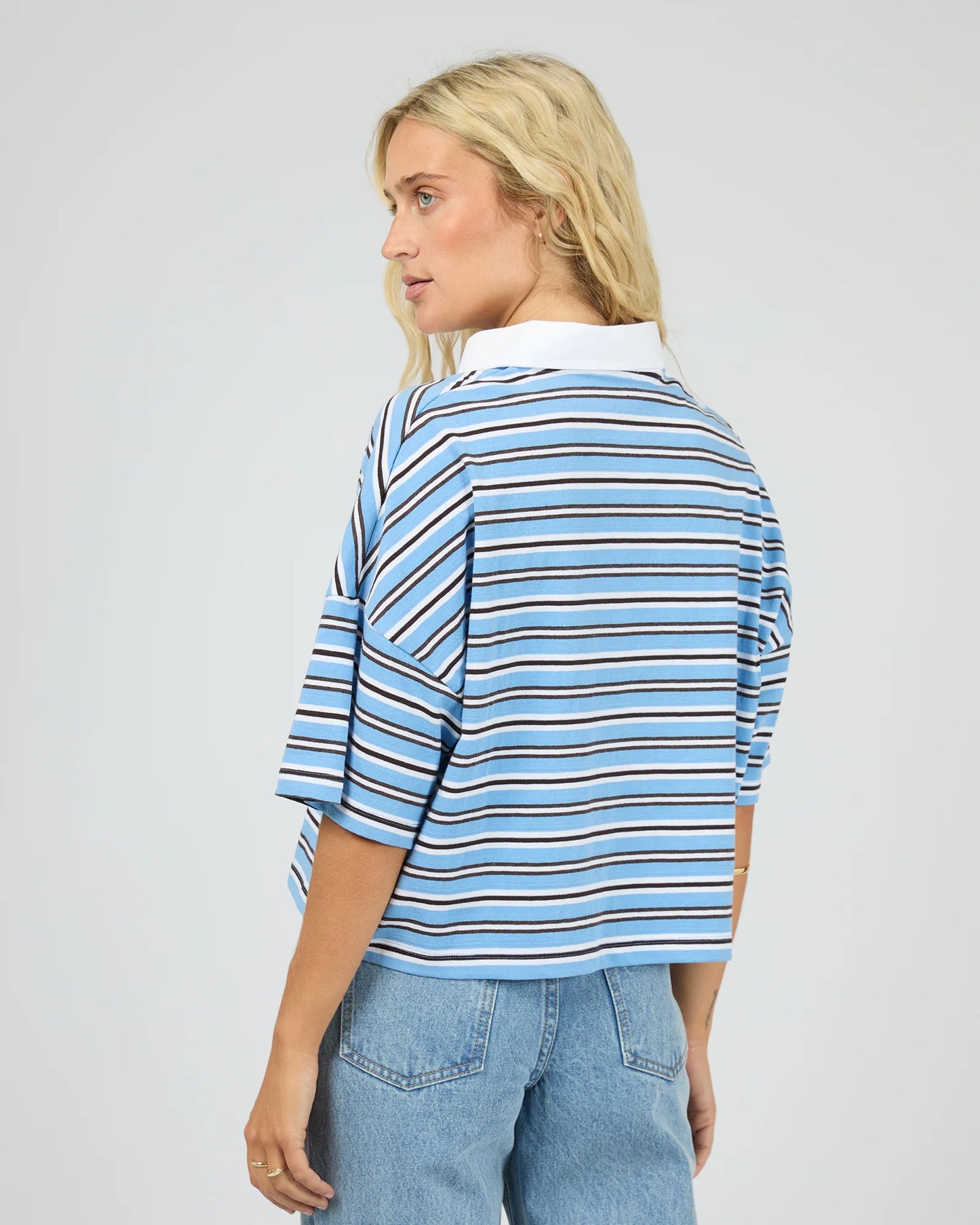 ALL ABOUT EVE Junie Stripe Rugby Tee - Blue