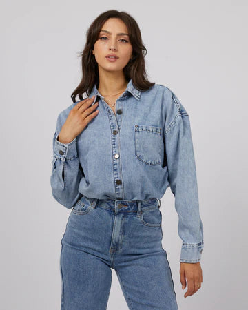 ALL ABOUT EVE Maci Denim Shirt - Light Blue