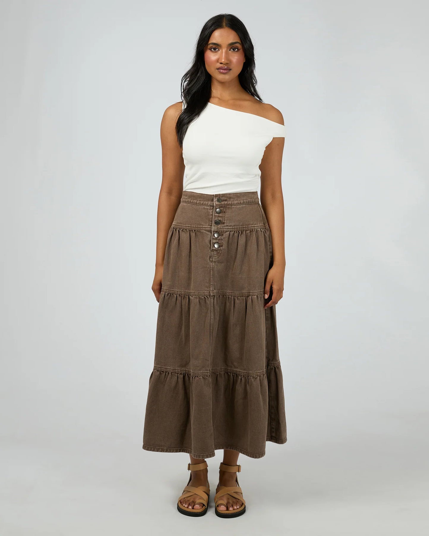 ALL ABOUT EVE Coco Denim Maxi Skirt - Cocoa