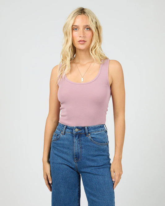 ALL ABOUT EVE Washed Rib Scoop Neck Tank - Quartz Pink