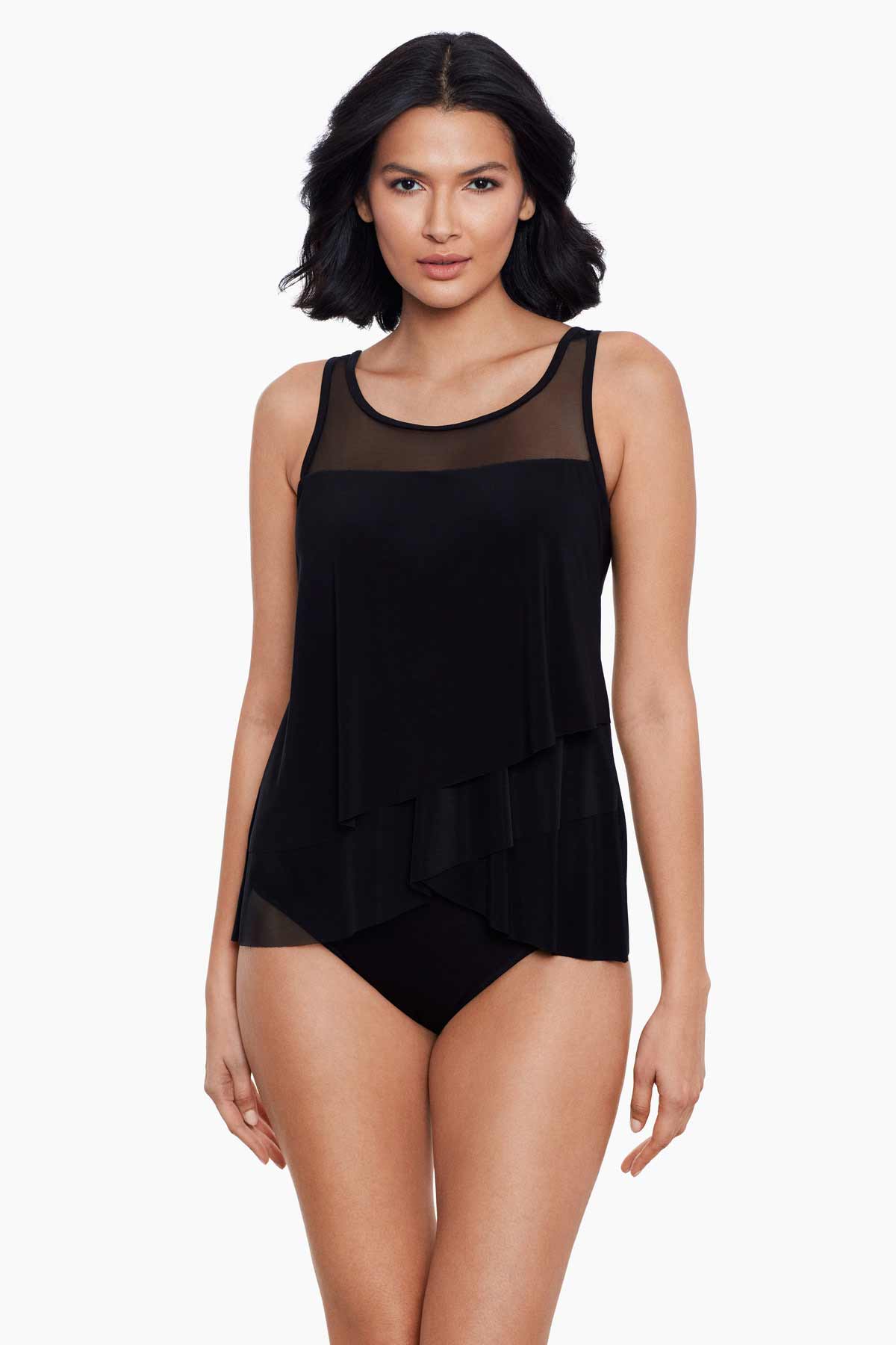 MIRACLESUIT Mirage Floaty Layered Tankini Top DD Cup - Black