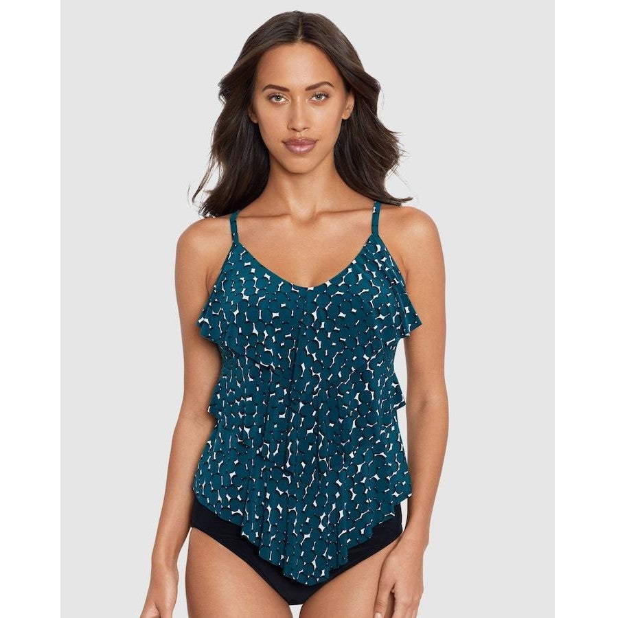 MAGICSUIT Shadow Dot Rita Tiered Tankini Top - Teal/Black