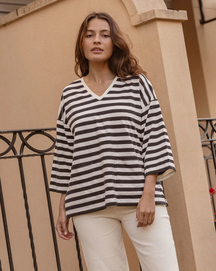 BETTY BASICS Raven Top - Navy / Cream Stripe