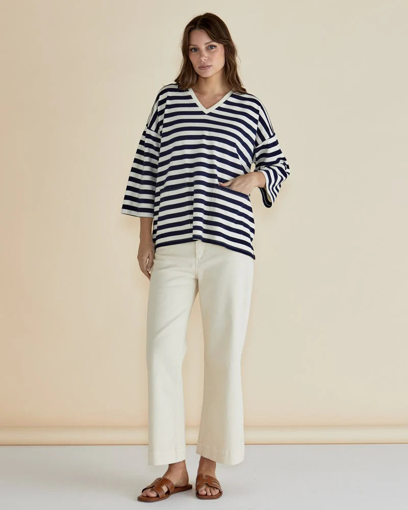 BETTY BASICS Raven Top - Navy / Cream Stripe