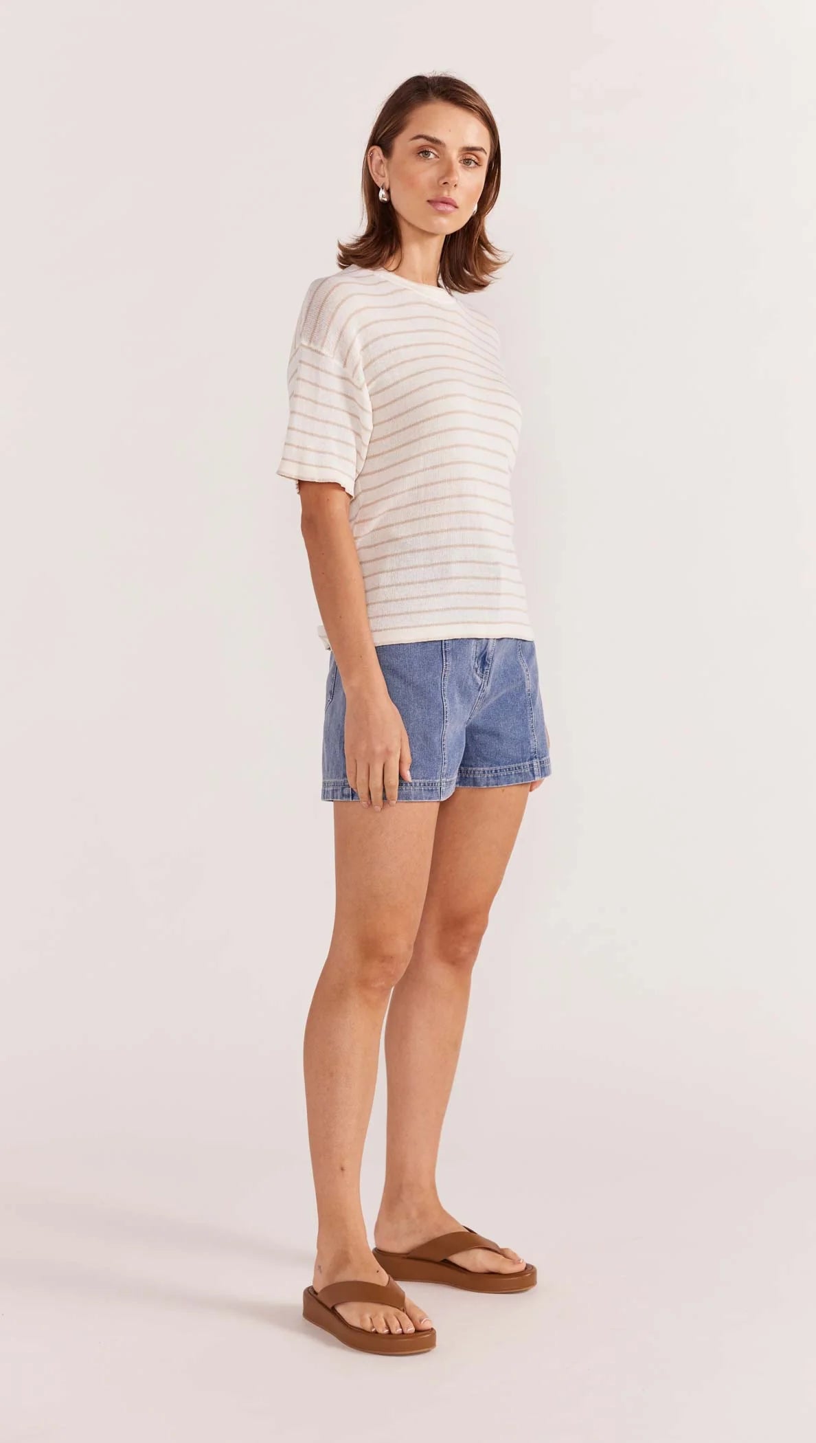 STAPLE THE LABEL BEIGE STRIPE KNIT TEE