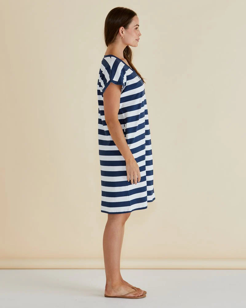 BETTY BASICS Zena T-shirt Dress - Navy Bold Stripe