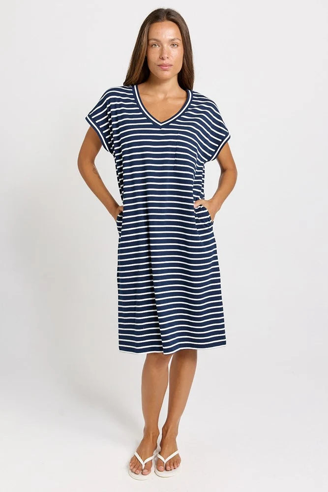 BETTY BASICS Zena Cotton T-Shirt Dress - Navy Stripe