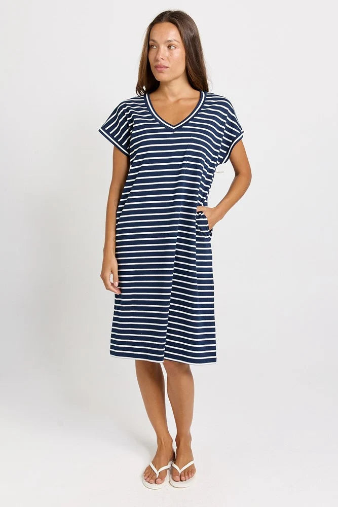 BETTY BASICS Zena Cotton T-Shirt Dress - Navy Stripe