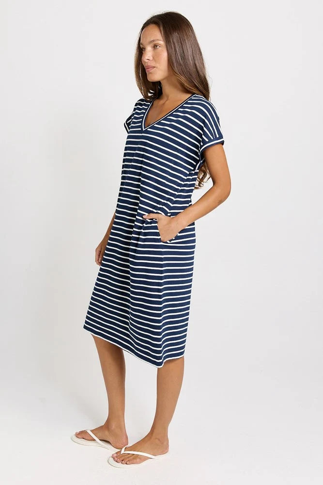 BETTY BASICS Zena Cotton T-Shirt Dress - Navy Stripe