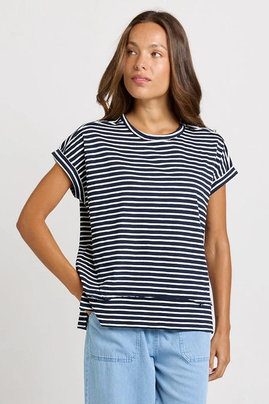 BETTY BASICS Shirley Short Sleeve Tee - Navy Stripe