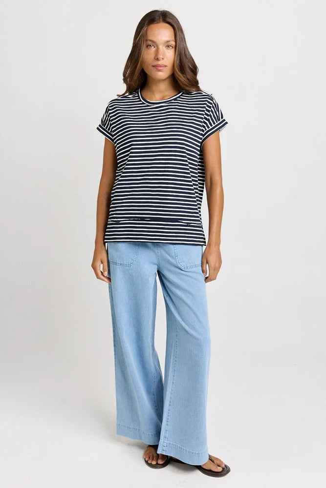 BETTY BASICS Shirley Short Sleeve Tee - Navy Stripe