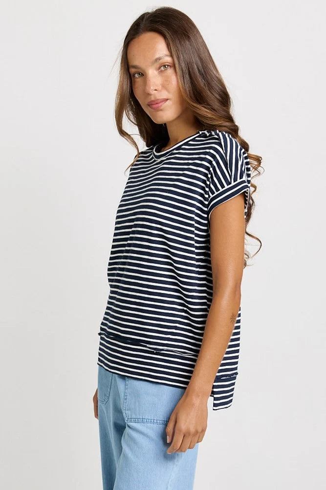 BETTY BASICS Shirley Short Sleeve Tee - Navy Stripe