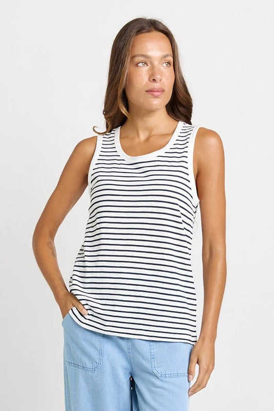 BETTY BASICS Rory Slub Tank - White/Navy Stripe