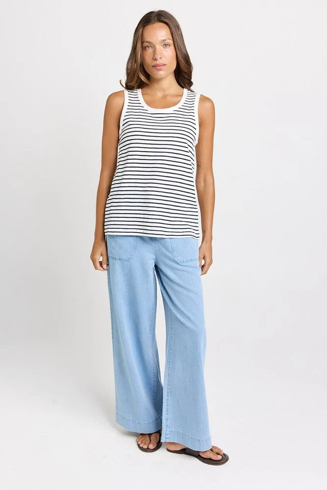BETTY BASICS Rory Slub Tank - White/Navy Stripe