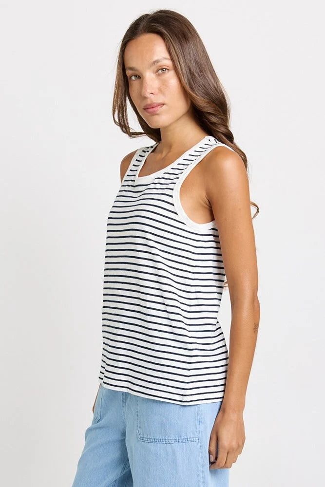 BETTY BASICS Rory Slub Tank - White/Navy Stripe