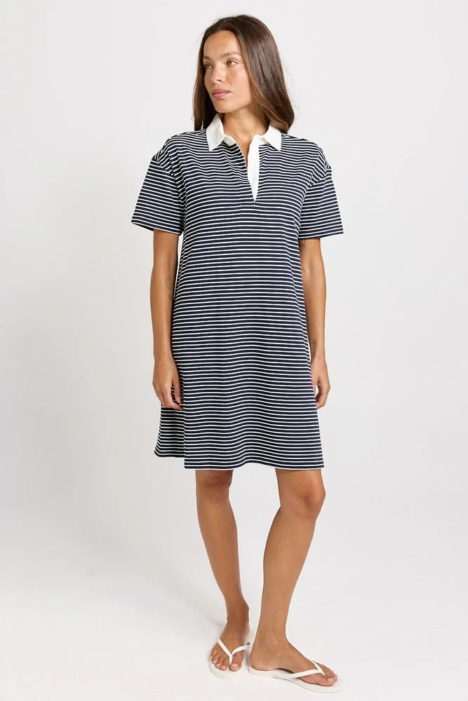 BETTY BASIC Freddy Cotton Polo Dress - Navy/White Stripe