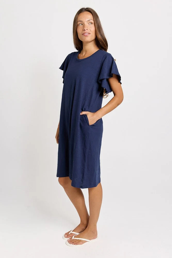 BETTY BASICS Celene Frill Dress - Navy