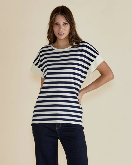 BETTY BASICS Willa Tee - Navy / Cream Stripe