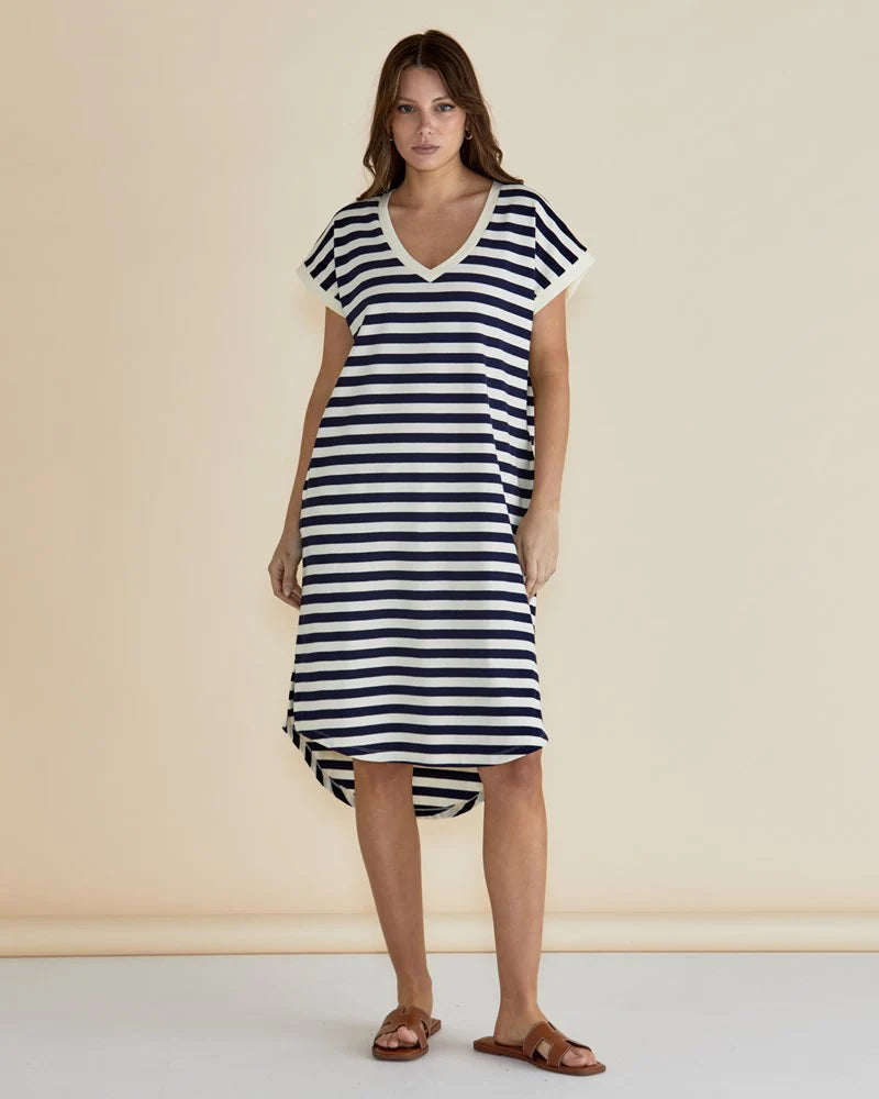 BETTY BASICS Jolene T-Shirt Dress - Navy/Cream Stripe