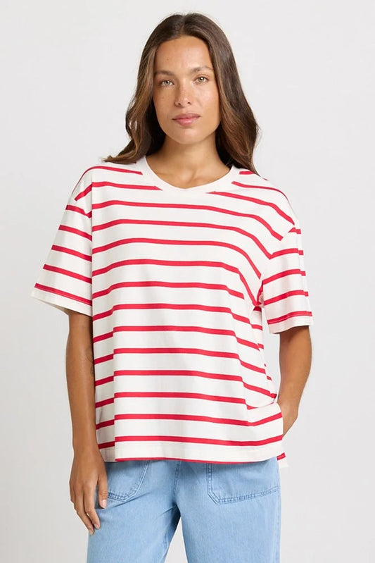BETTY BASICS Relax Boxy Tee - Red & White Stripe