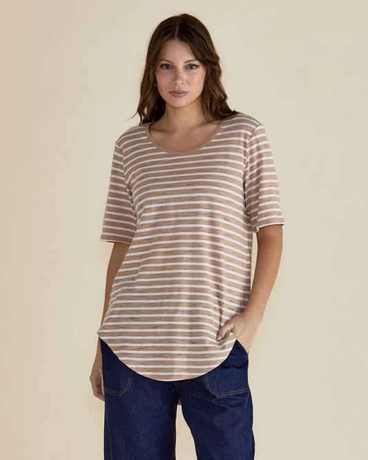 BETTY BASICS Ariana Tee - Beige Stripe