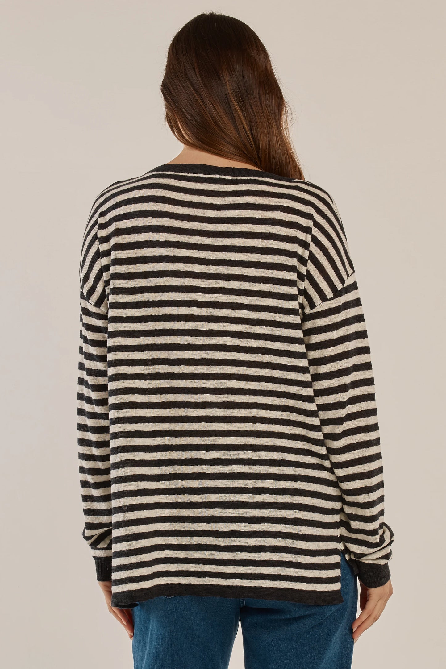 BETTY BASICS Natasha Knit Top - Black/Off-White Stripe