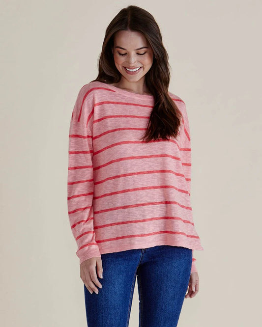 BETTY BASICS Natasha Knit Top - Pink Stripe