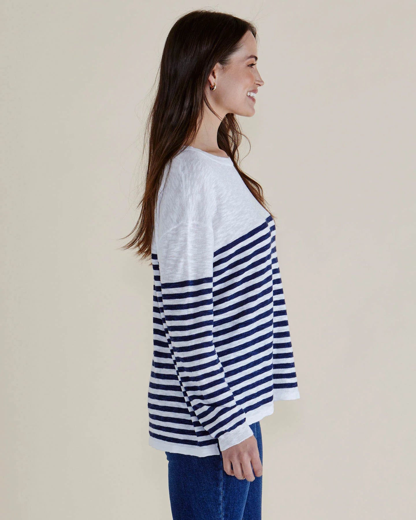 BETTY BASICS Natasha Knit Top - White Navy Stripe