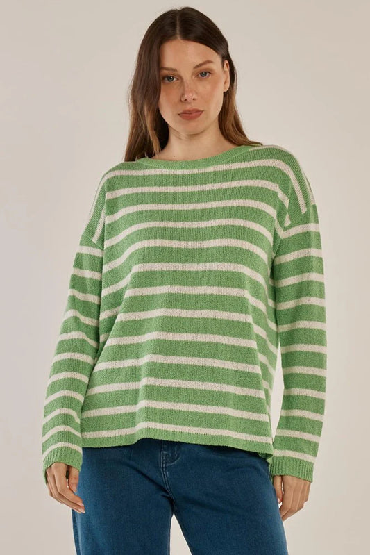 BETTY BASICS Bradford Knit Top - Green/Cream Stripe