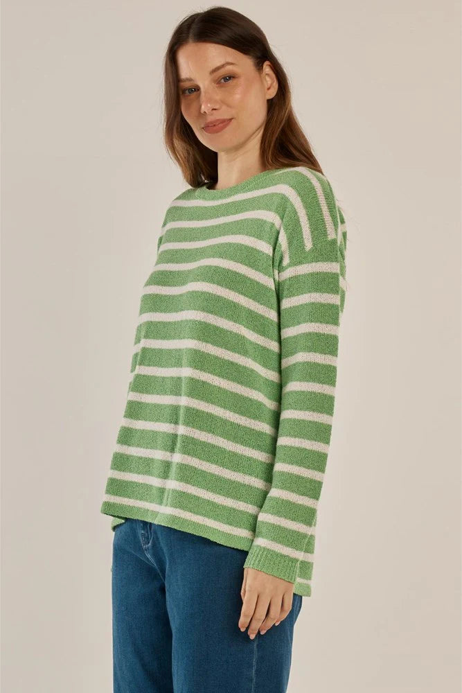BETTY BASICS Bradford Knit Top - Green/Cream Stripe
