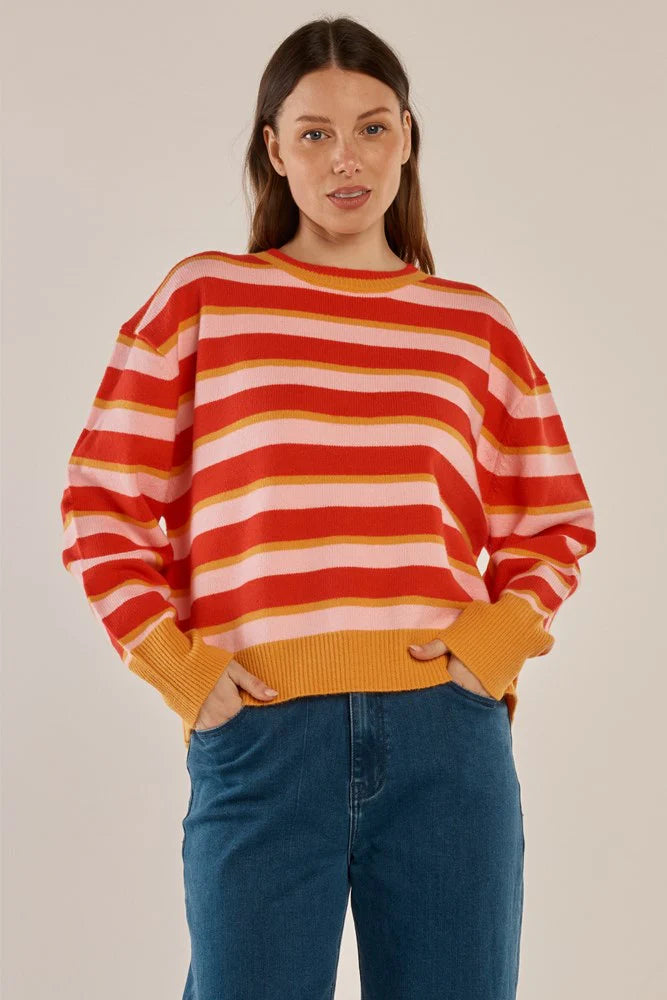 BETTY BASICS Leonie Knit Sweater - Red/Pink Stripe