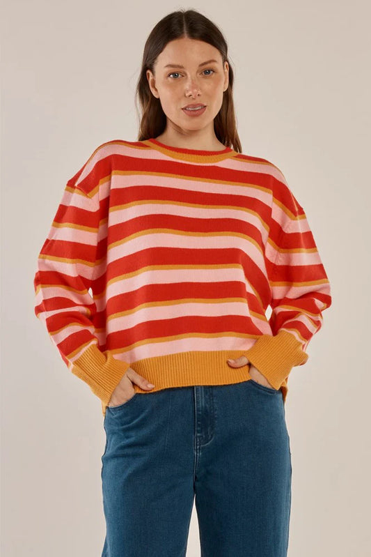 BETTY BASICS Leonie Knit Sweater - Red/Pink Stripe