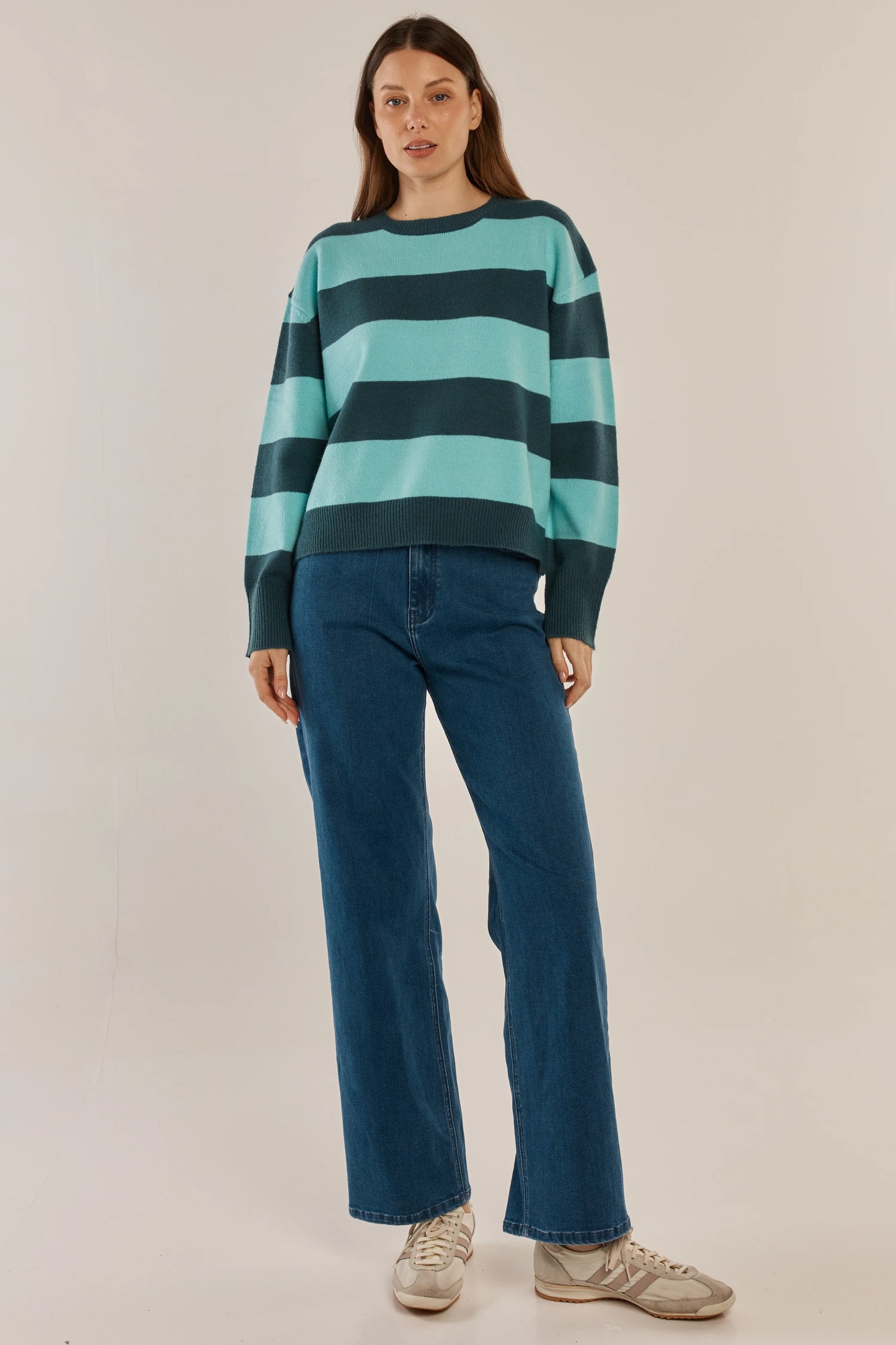 BETTY BASICS Leonie Knit Sweater - Teal Green/Blue Stripe