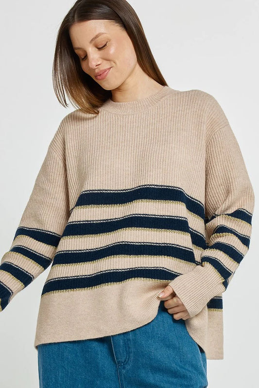 BETTY BASICS Camryn Sweater - Navy/Cream/Gold Stripe