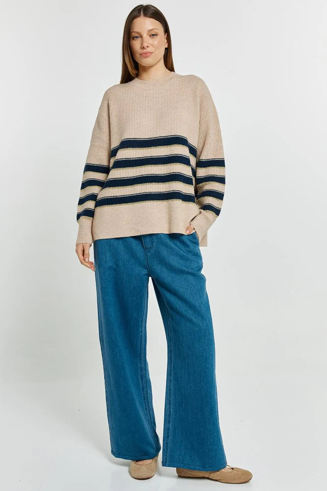 BETTY BASICS Camryn Sweater - Navy/Cream/Gold Stripe