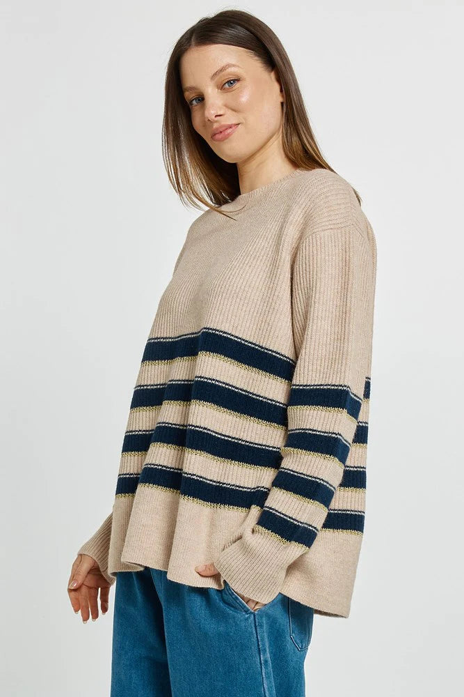 BETTY BASICS Camryn Sweater - Navy/Cream/Gold Stripe
