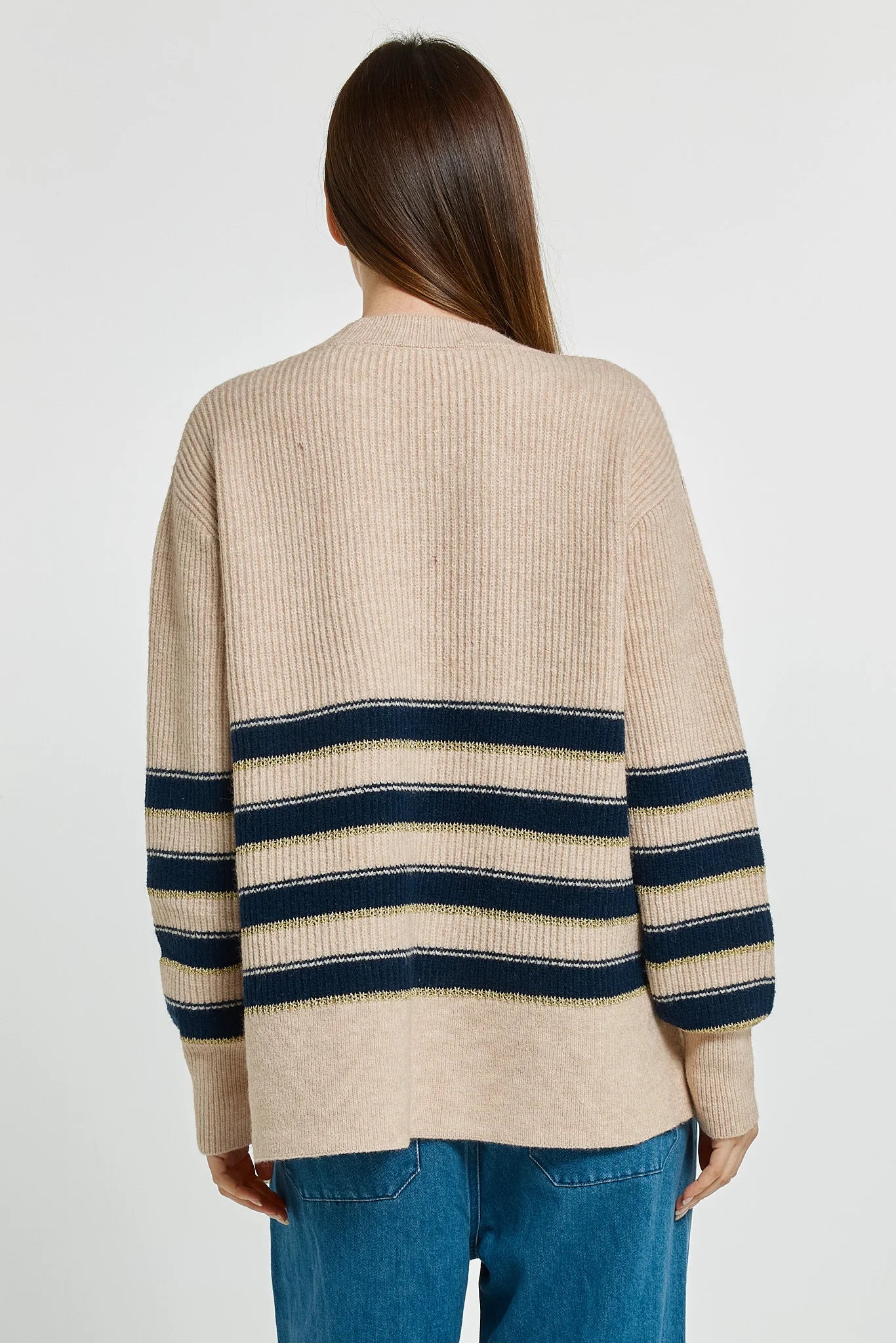 BETTY BASICS Camryn Sweater - Navy/Cream/Gold Stripe