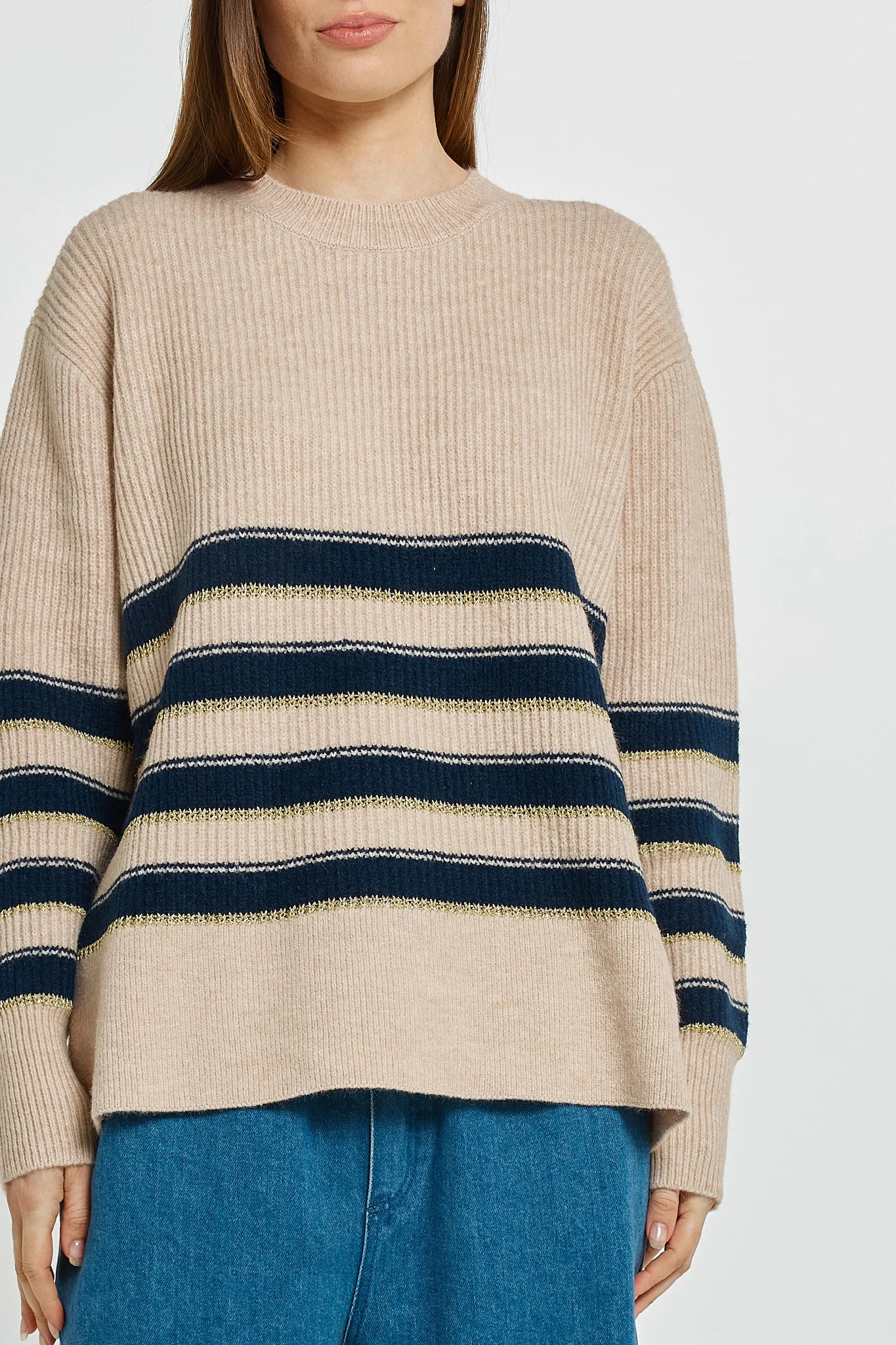 BETTY BASICS Camryn Sweater - Navy/Cream/Gold Stripe
