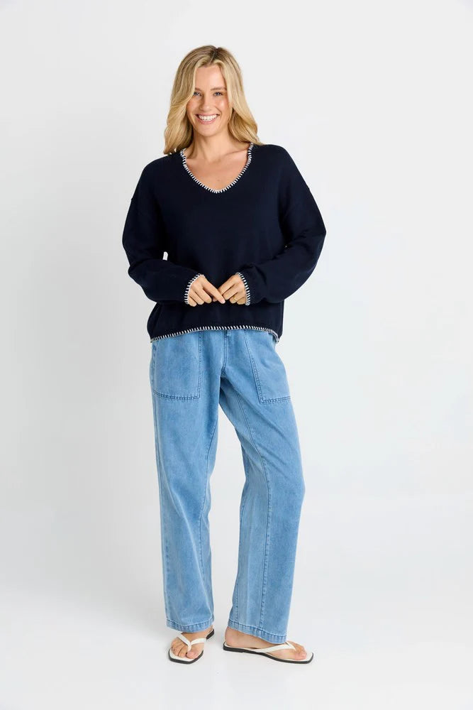 BETTY BASICS Ascot Stitch Sweater - Navy