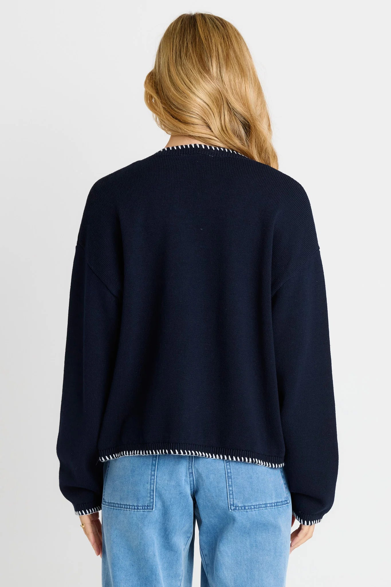 BETTY BASICS Ascot Stitch Sweater - Navy