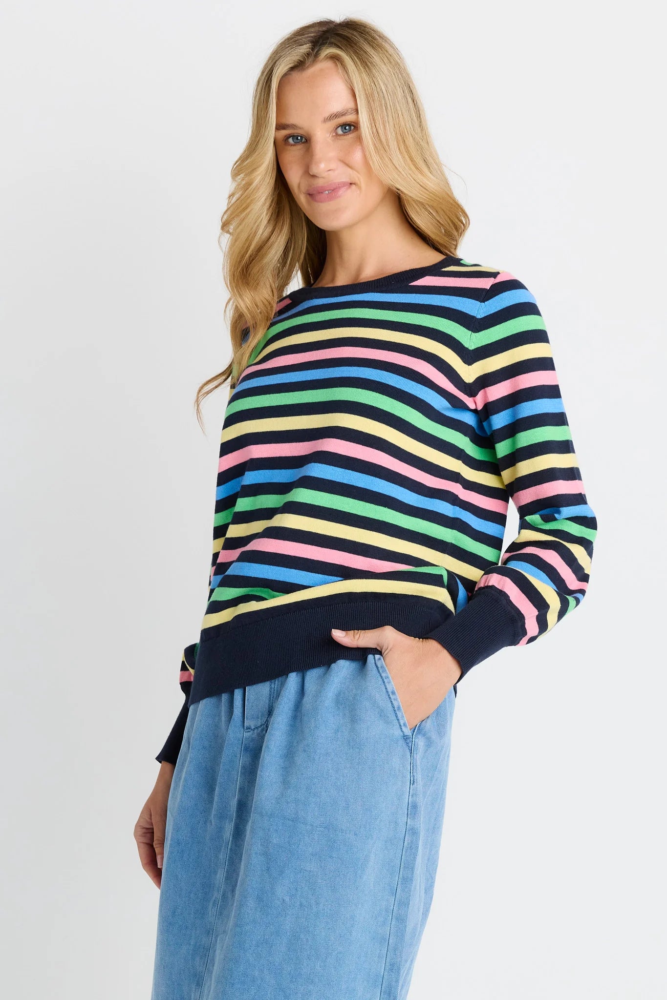 BETTY BASICS Indie Knit Sweater - Rainbow Stripe