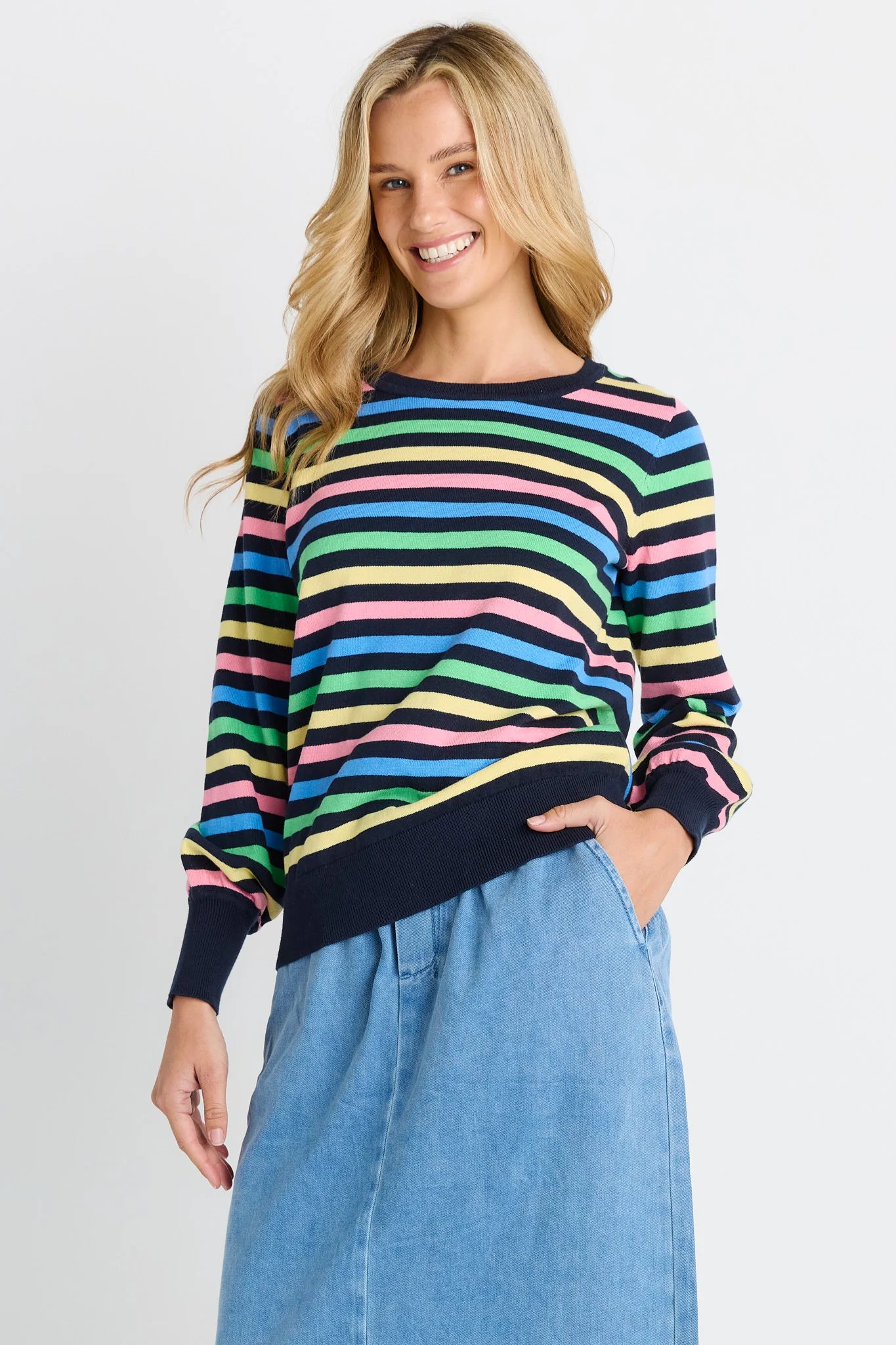 BETTY BASICS Indie Knit Sweater - Rainbow Stripe
