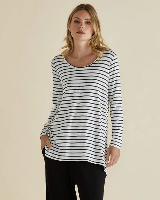 BETTY BASICS Cario Tunic Tee - Petrol Stripe Grey